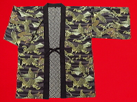 アンティーク和柄!綿入れ袢纏 鷹と富士 黒系